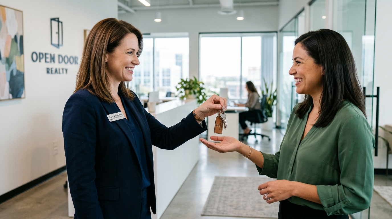 Agent handing over keys to a client